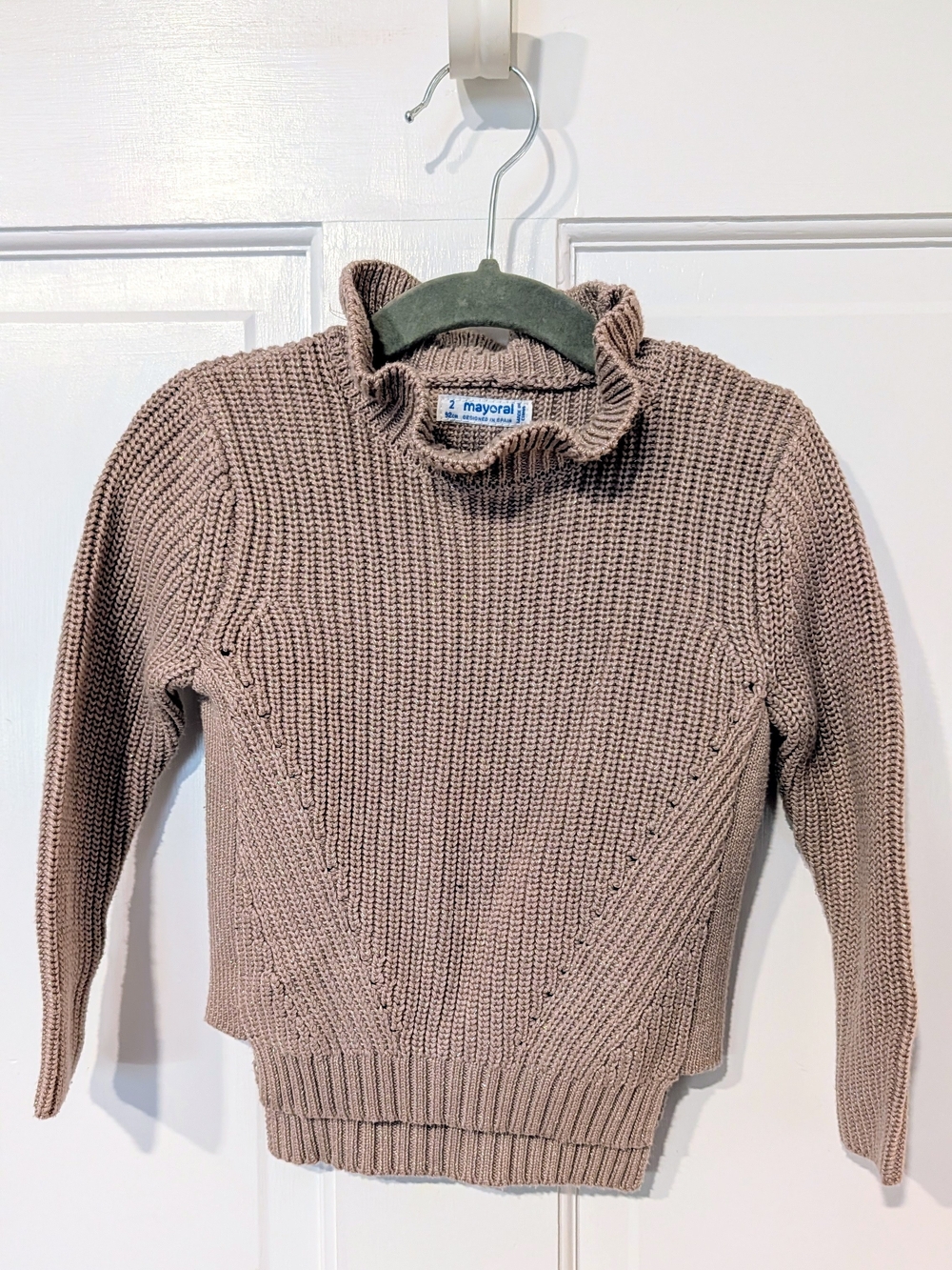 Mayoral Girl's Taupe Ruffle-Neck Knit Sweater